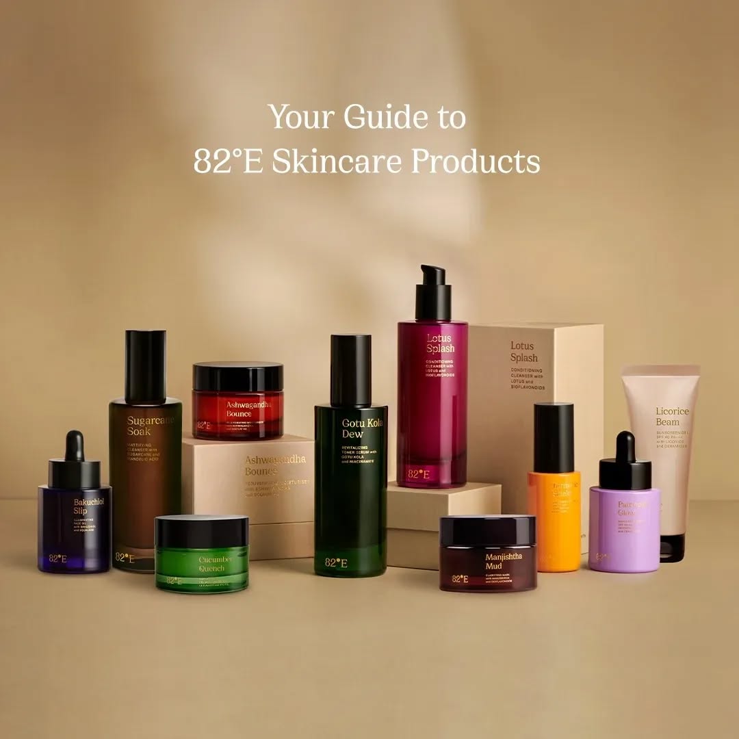 A radiant curation of Deepika Padukone’s 82°E collection—where Ayurveda meets science in luxe formulations of Ashwagandha, Gotu Kola, Kachura, and more.