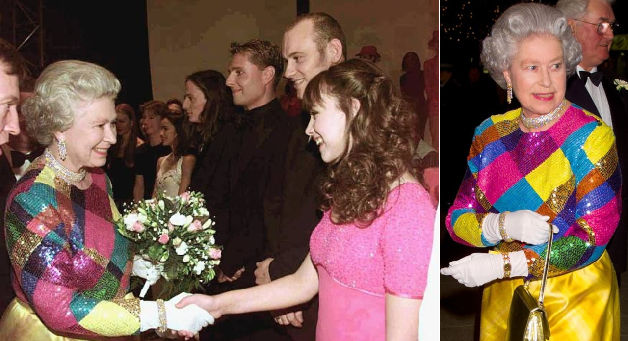 On November 29, 1999, Queen Elizabeth II attended the Royal Variety Performance at the Birmingham Hippodrome. For this occasion, she wore a colourful sequined top and striped gold skirt.(Images: Instagram) 