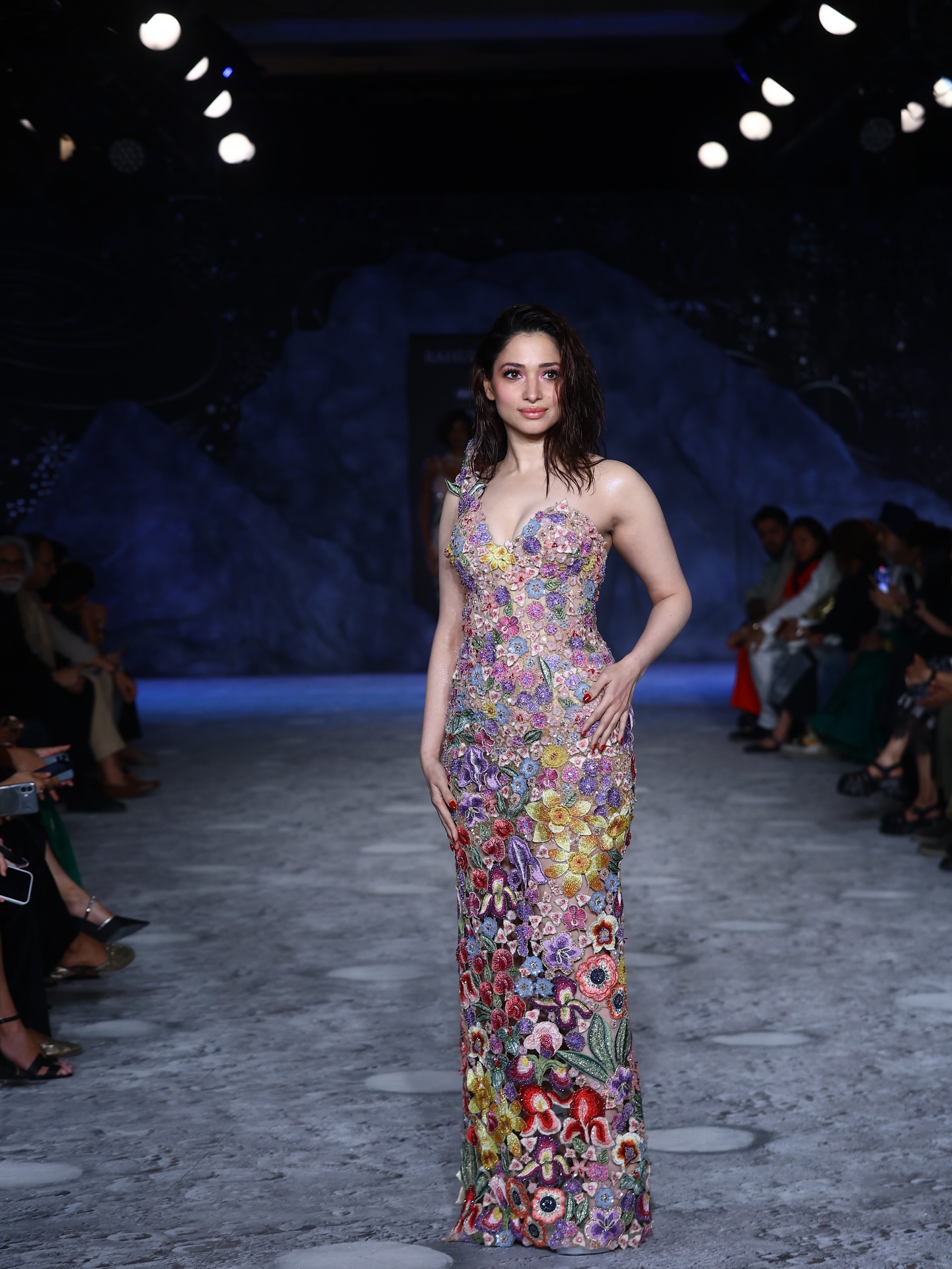 Tamannaah Bhatia stuns in a floral-embroidered Rahul Mishra gown as she opens Hyundai India Couture Week 2025. (Image: Instagram)