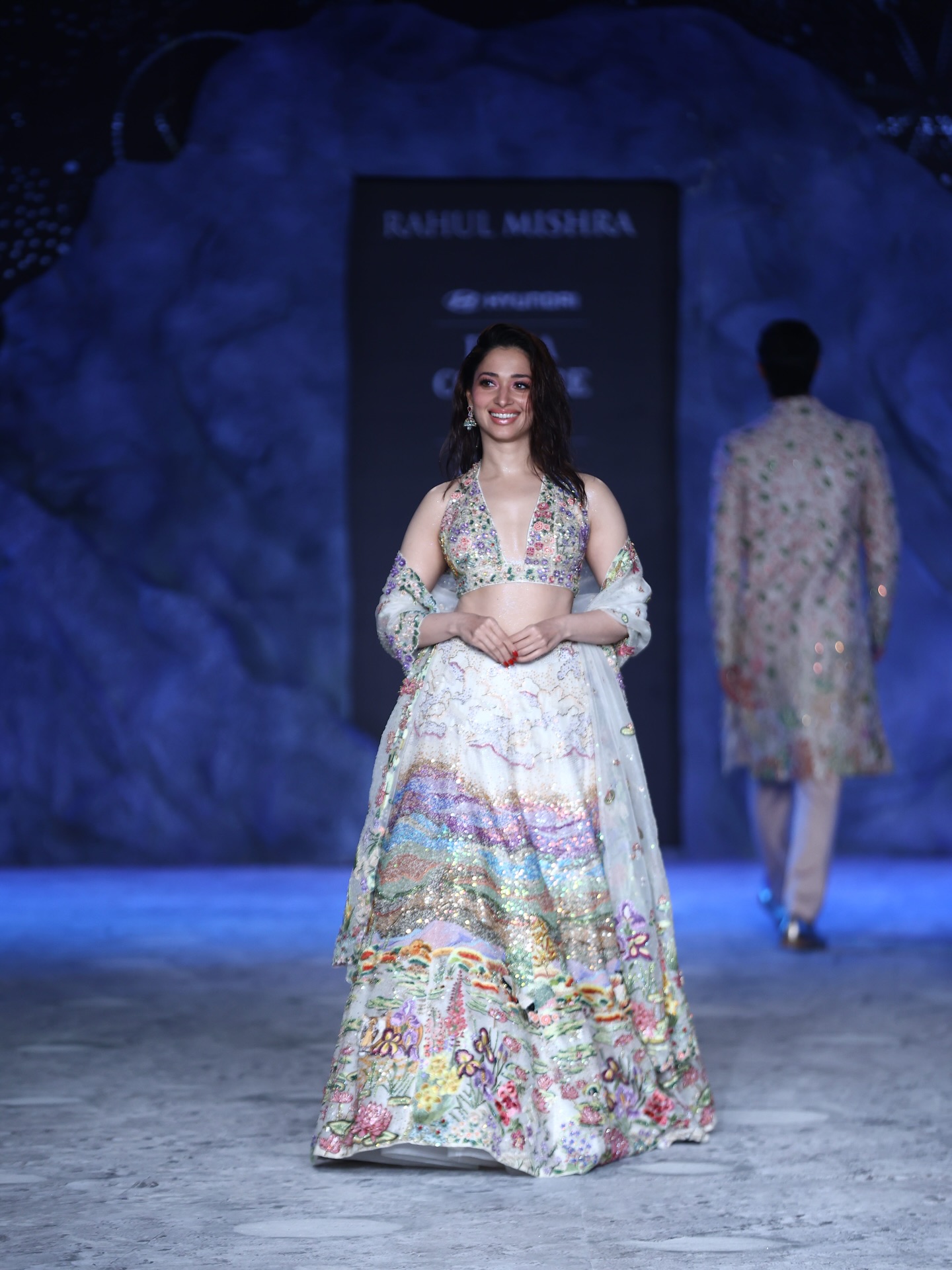 Tamannaah Bhatia closes the Rahul Mishra show in a cosmos-inspired lehenga at India Couture Week 2025. (Image: Instagram)