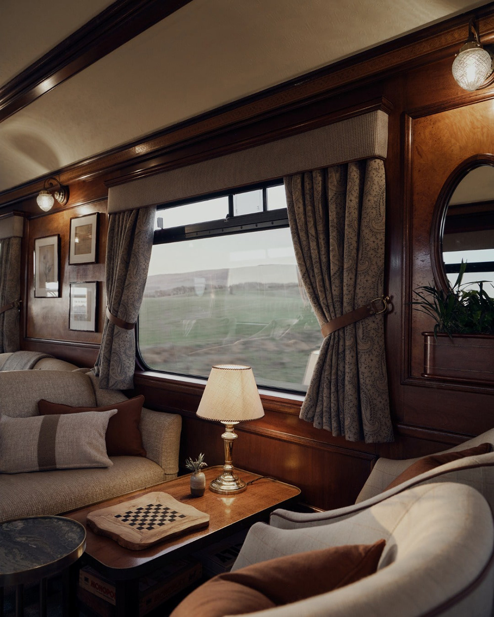 The classic British interiors of The Royal Scotsman. 