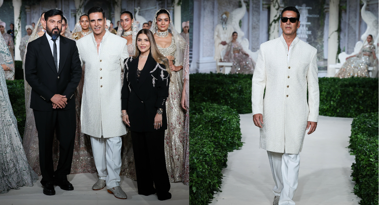 Falguni Shane Peacock and Akshay Kumar strike a regal pose, while the actor makes his much-anticipated return to the runway in a royal white sherwani (Images: Instagram)
