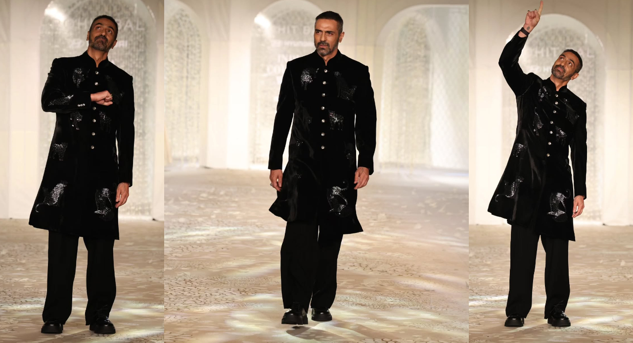 Arjun Rampal pays a moving tribute to late designer Rohit Bal during the Kash-Gul showcase at India Couture Week 2025, pausing mid-walk in an emotional gesture that captured hearts. (Images: Instagram)
