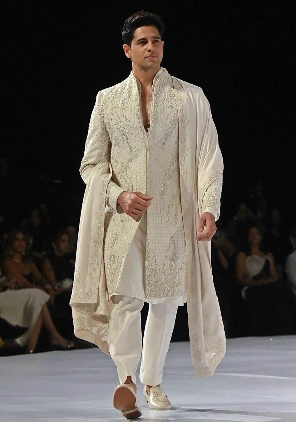 Sidharth Malhotra in an ivory sherwani with tonal embroidery from Gaurav Gupta’s bridal collection (Image: Instagram)