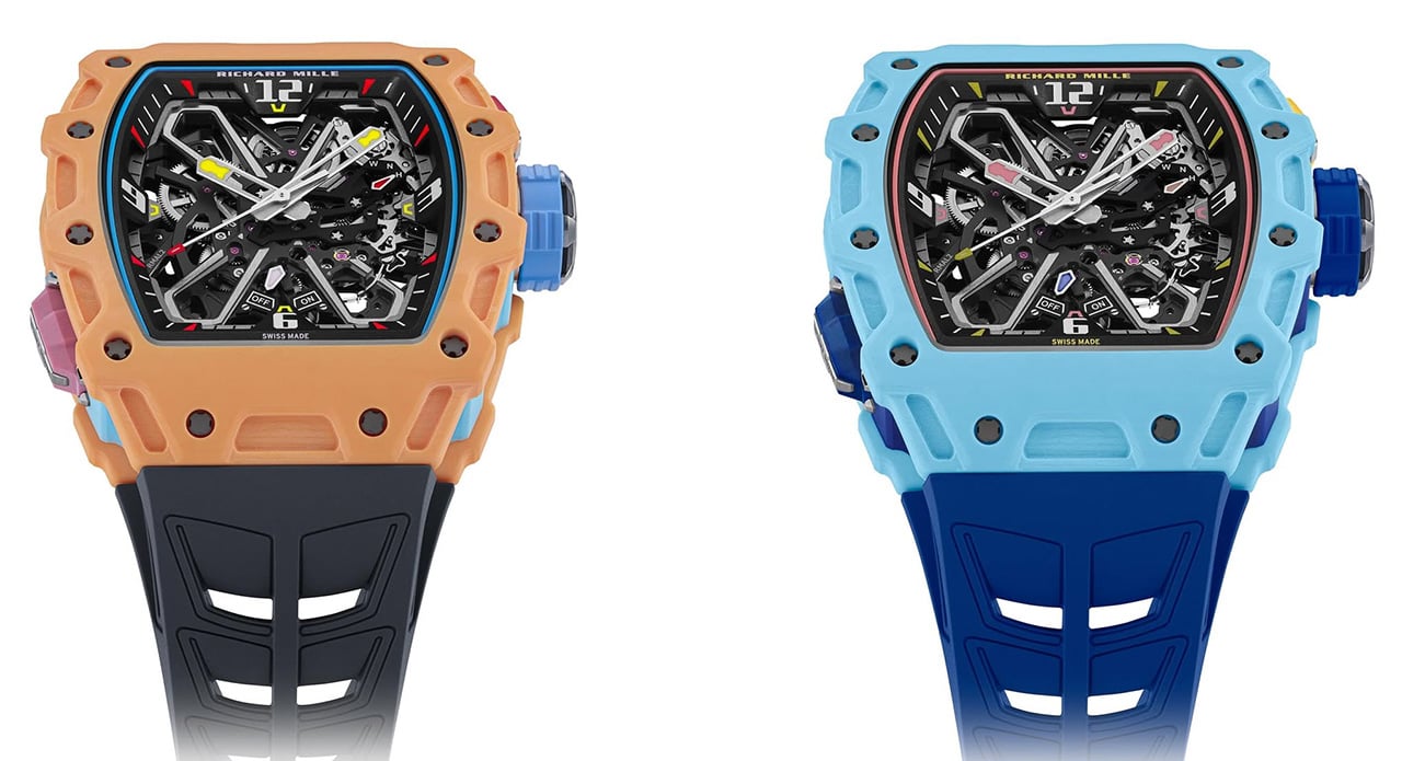The RM 35-03 made its debut back in 2021 in white Quartz TPT with a Carbon TPT caseband and blue Quartz TPT with a white Quartz caseband, which was followed by a full Carbon TPT edition in 2023