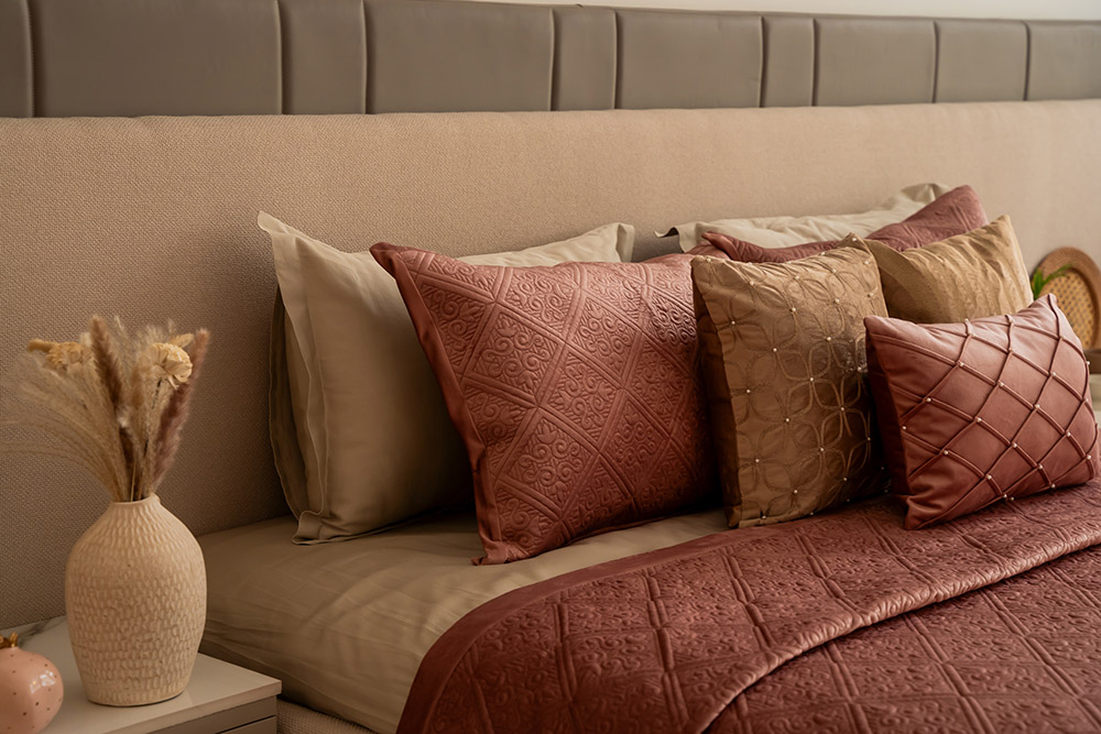 Furnishings from Sadyaska in neutral palettes of blush pinks, and soft golds 
