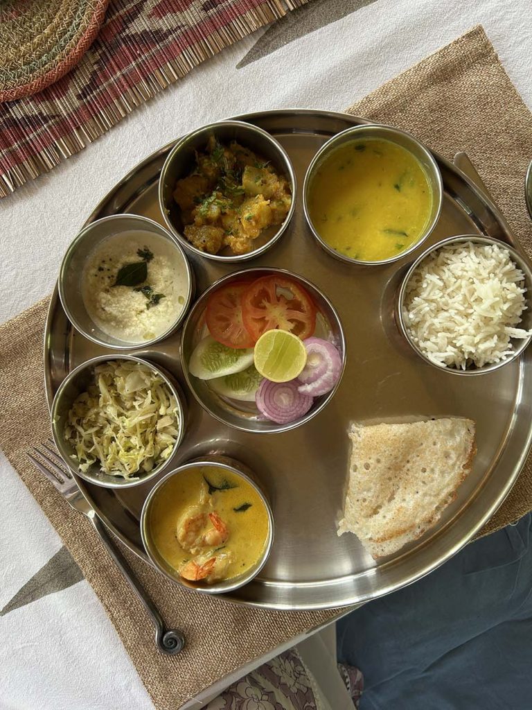 A local thali made with home grown lentil,wheat, veggies
