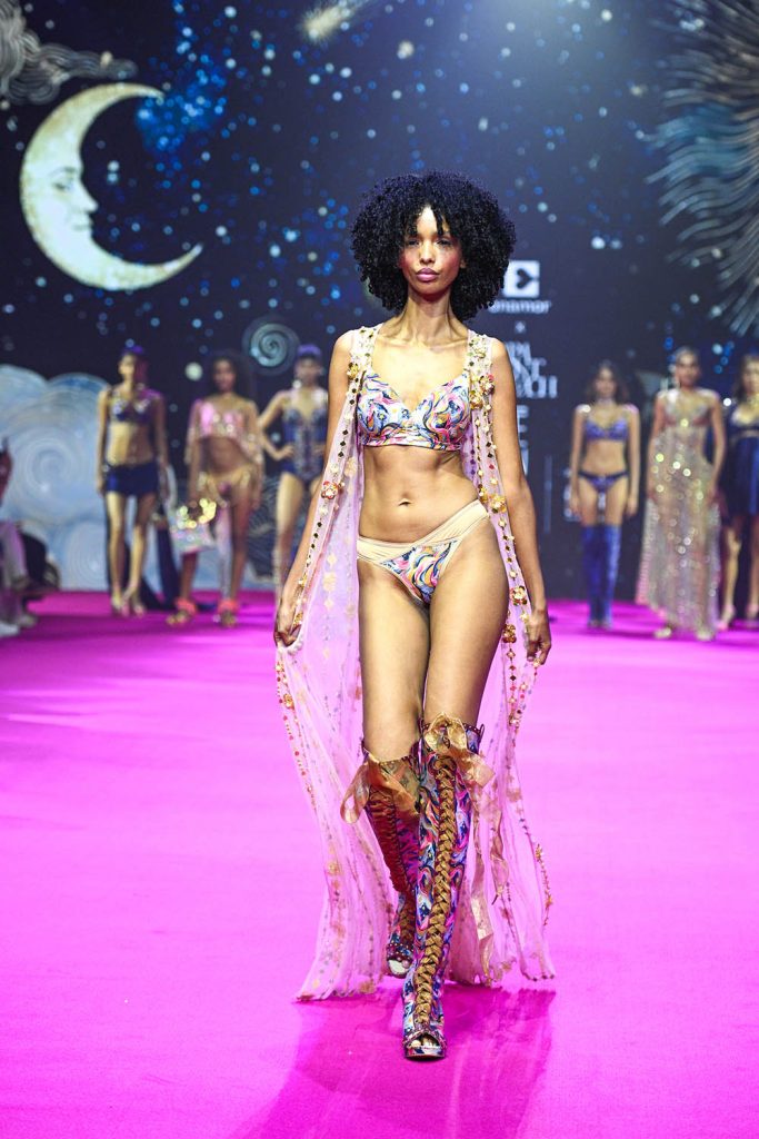 A model walks the ramp during the ENAMOR X PAPA DON'T PRFACH ' A LUXURY CURATION' presentation at NIF Global Presents GenNext, part of Lakmé Fashion Week 2025, held on October 9th at The Grand New Delhi, India.