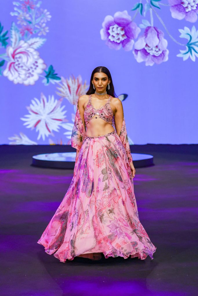Show opener Juhi Godambe walks ramp during MAHIMA MAHAJAN show at Lakmé Fashion Week 2025, held on October 11th at The Grand New Delhi, India.