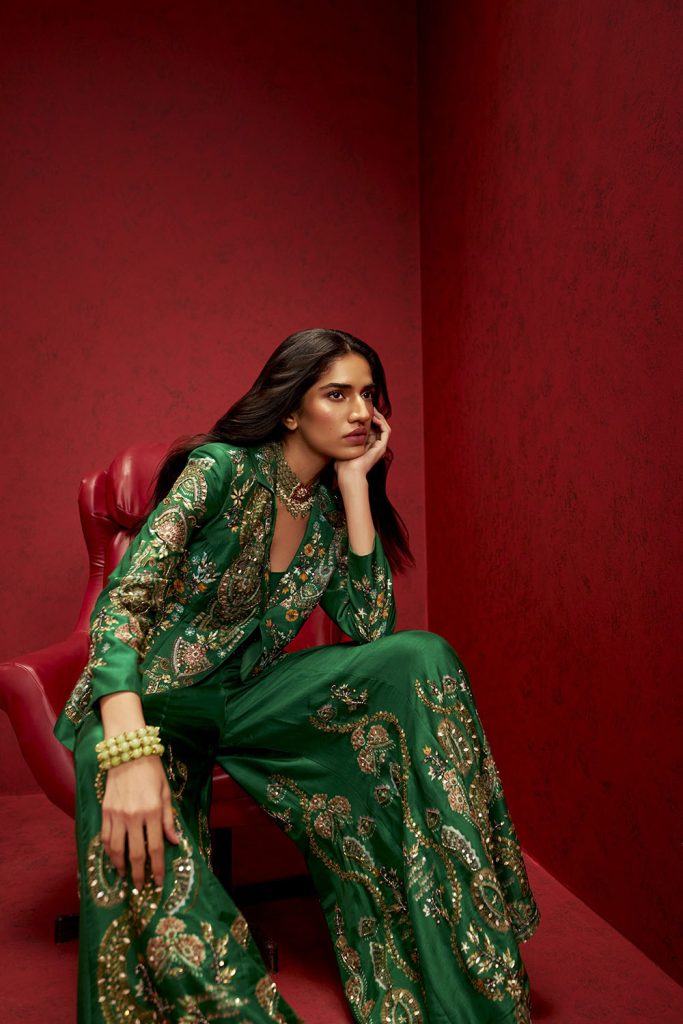 Green Silk Ensemble by Twamev