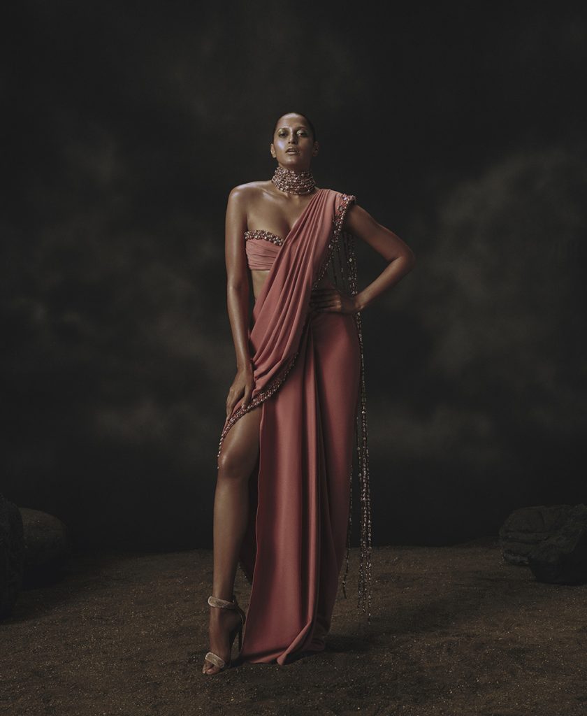 Pink Beaded Saree by Nikhil Thampi