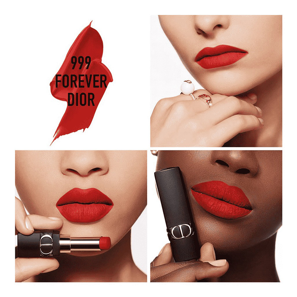 Rouge Dior Forever Lipstick In 999 Forever Dior, Dior Rouge Dior Forever 999 Christmas lipstick, luxury long-wear red holiday lipstick, 