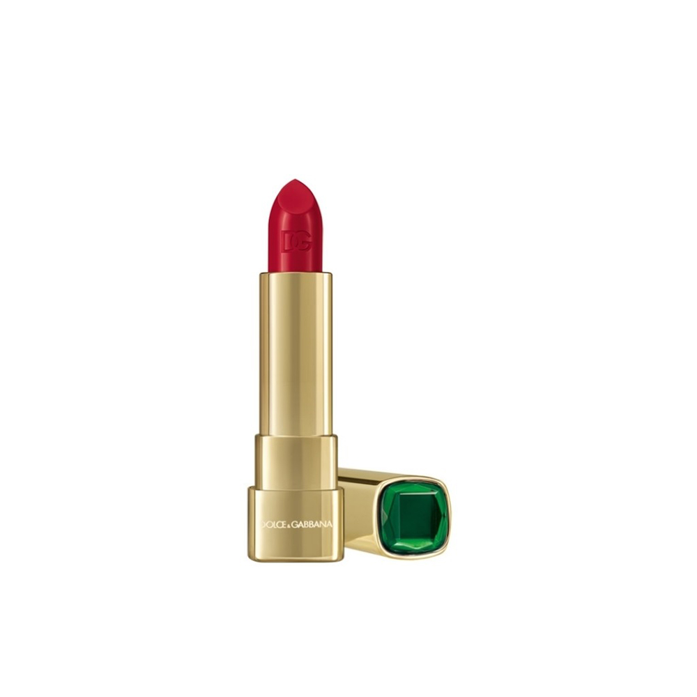 Dolce & Gabbana Gemstone Lipstick In 420 Emerald Scarlet, Dolce & Gabbana Emerald Scarlet red Christmas lipstick, jewel-tone festive red lip, 