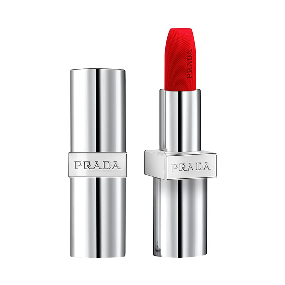 Prada Monochrome Soft Matte In R126 Scarlatto, best red lipstick for Christmas,festive red lipstick,luxury red lipstick