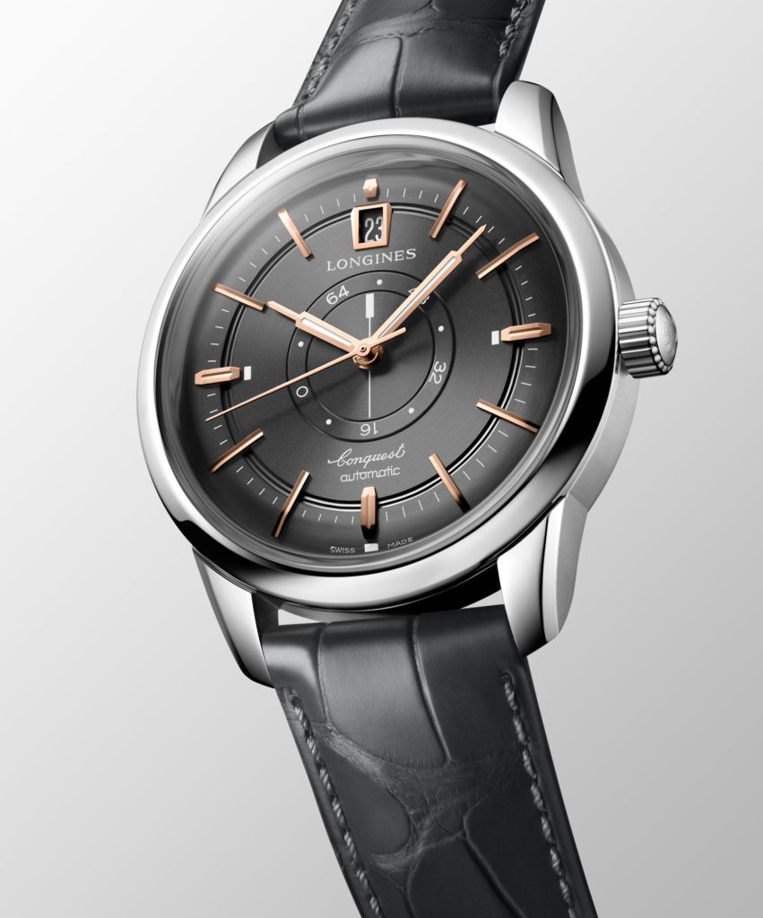The Longines Conquest Heritage Central Power Reserve has a 38mm stainless steel