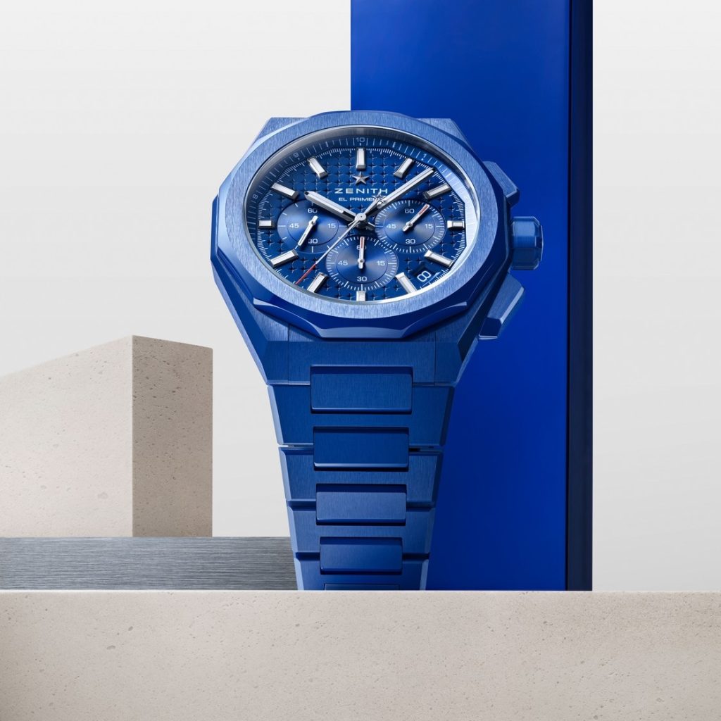 This 41mm watch has a blue ceramic case
