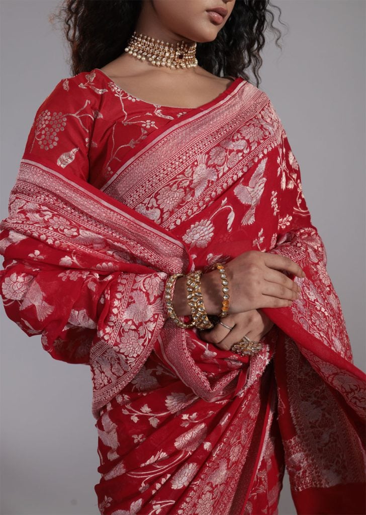 Georgette: Modern Grace, Georgette saree, Georgette weave saree, artisanal saree weaves, cultural significance of saree, World Saree Day fashion, 