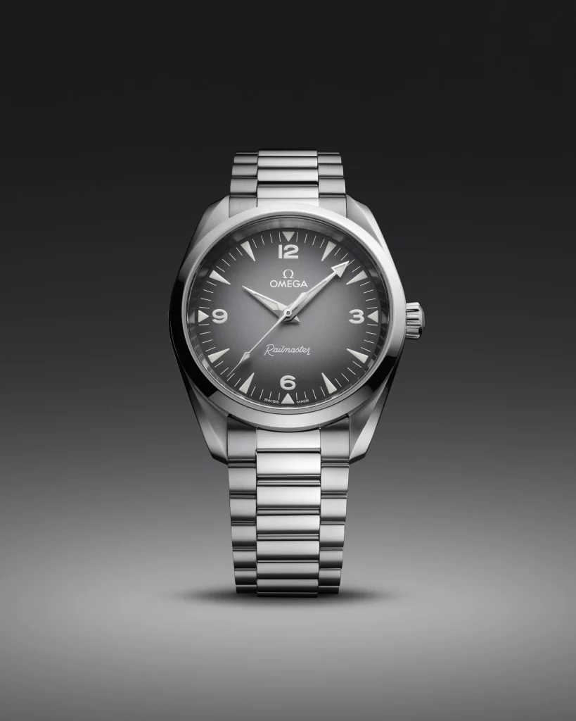 This 38mm version has a grey dial featuring a black gradient