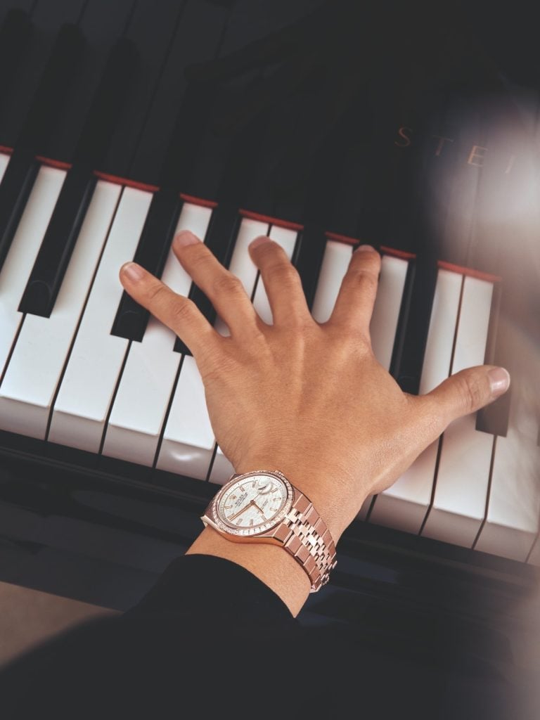 The 36mm Everose gold Land Dweller