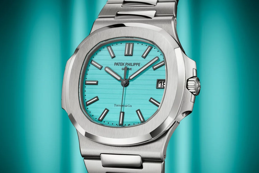 This 40mm steel timepiece comes with the famous Tiffany blue dial