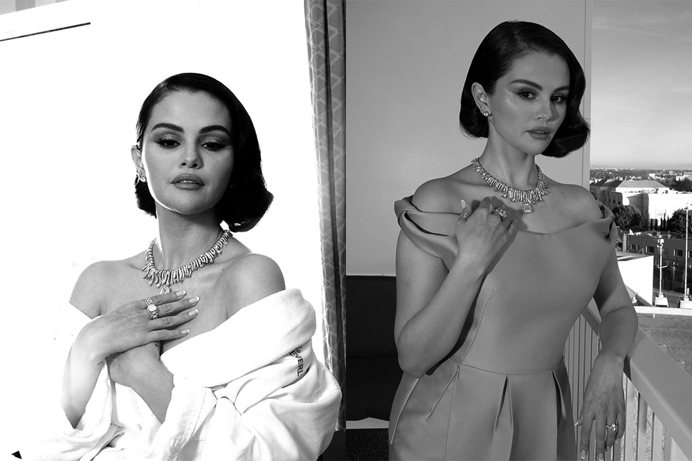 Selena Gomez In Tiffany & Co, selena gomez golden globes, Golden Globes diamond jewelry,best celebrity necklaces 2025,