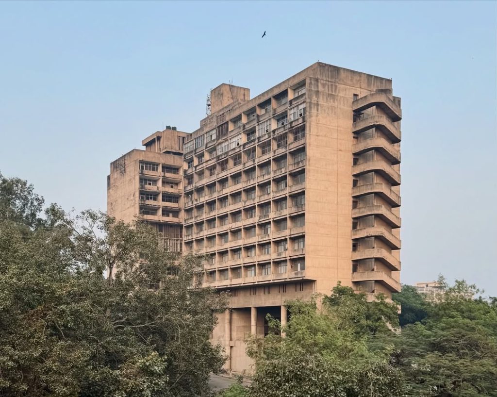 Formerly Akbar Hotel, Akbar Bhawan looks like a Cold War