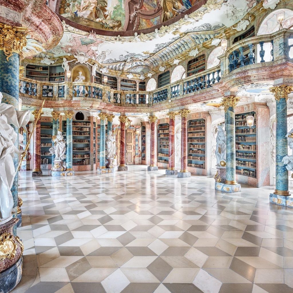 Wiblingen Abbey Library is baroque intellect softened by celestial optimism
