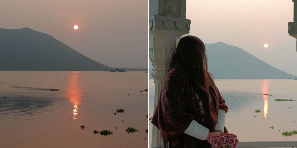 The sunset witnessed from the Sunset Belvedere Point at Raffles Udaipur