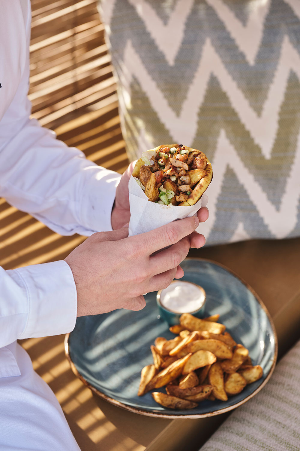 Pita Gyros at Almyriki Taverna,Almyriki Taverna,Almyriki Taverna mykonos, food in mykonos, food in greece,Mykonos clubs, Mykonos DJ events, Mykonos beach parties, Mykonos boat tours,