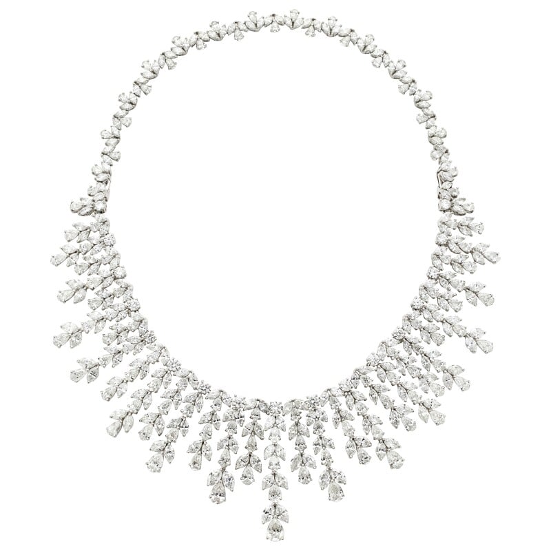 Sotheby’s White Gold and 81.85ctw Diamond Convertible Necklace and Tiara, tourmaline pieces, baroque pearls, organic pearl jewelry, sculptural silver, neo-heritage gold,