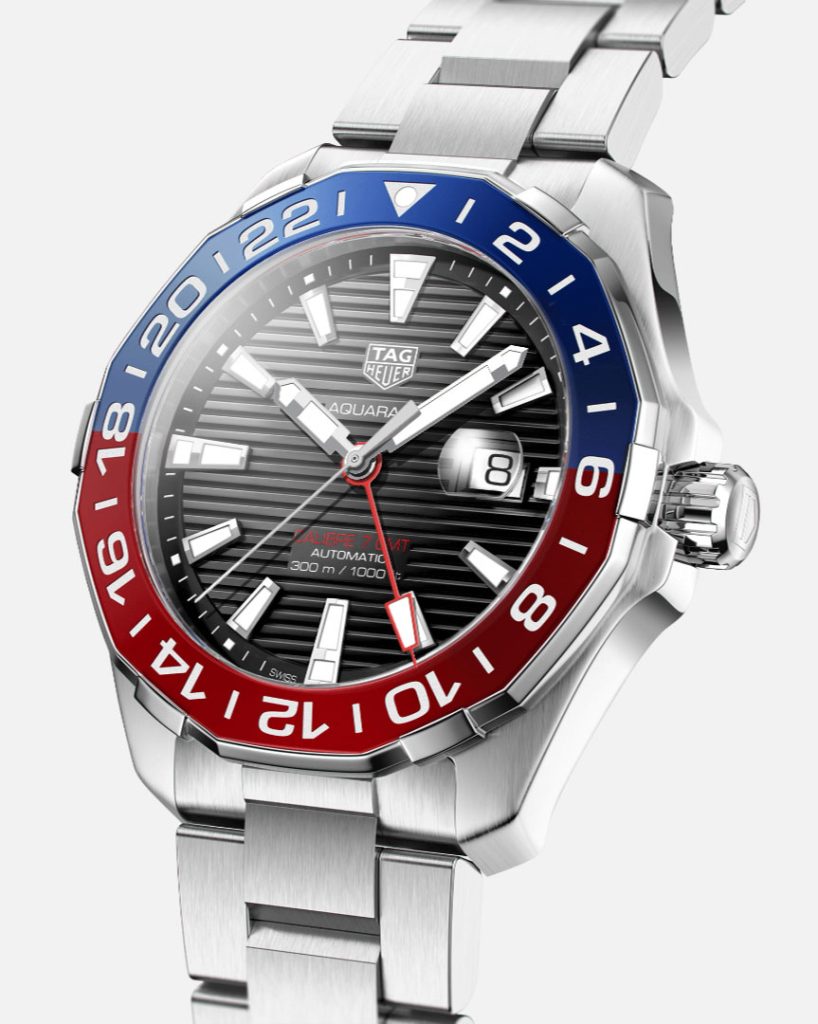 Sportier in temperament, the Aquaracer GMT Automatic interprets