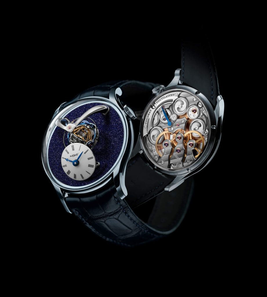 The movement inside this horological spectacle is built around a dramatic multi axis tourbillon