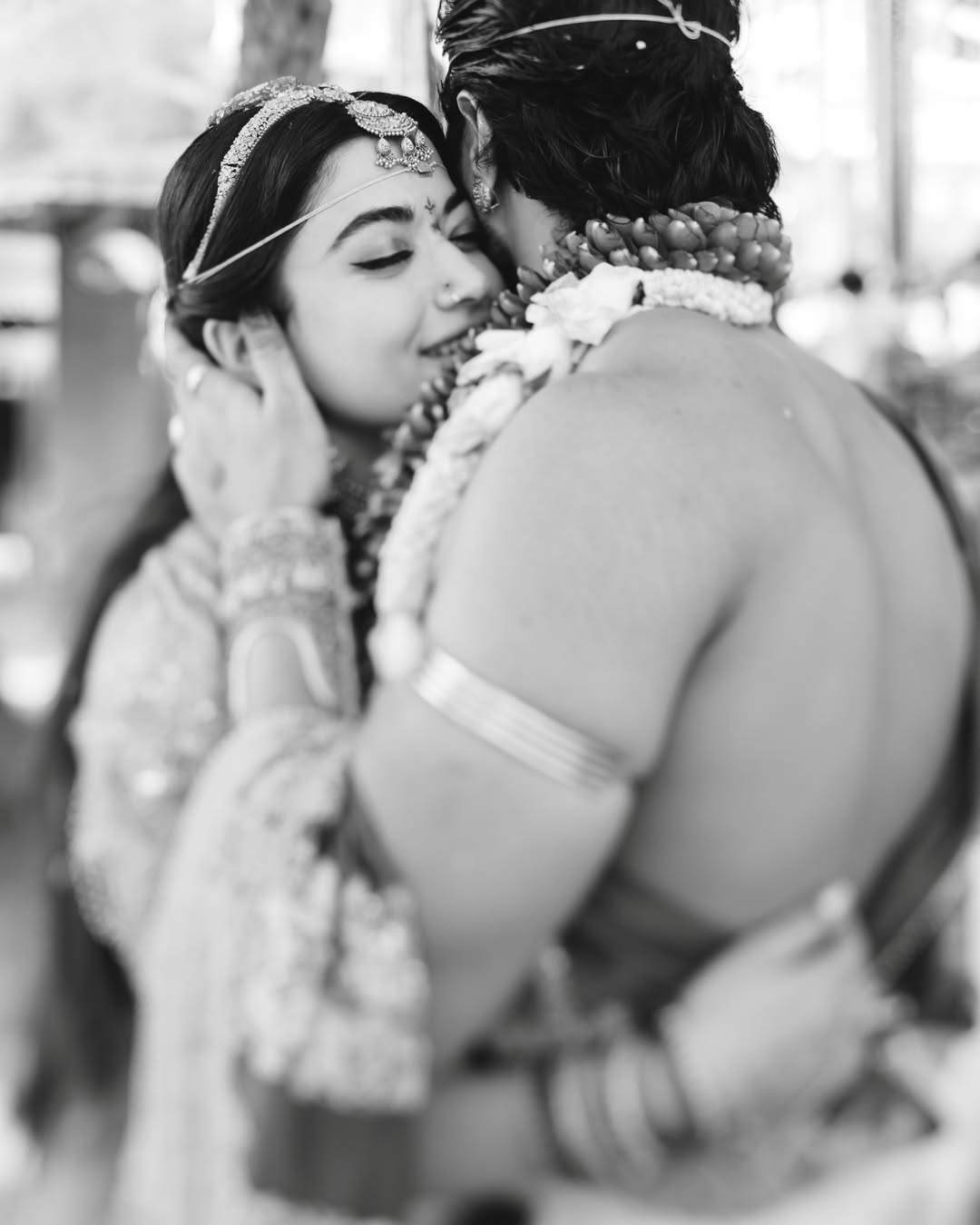 Rashmika and Vijay wedding look,Ramayana inspired wedding look,Rashmika wedding outfit, Rashmika Temple jewelry bridal look,Rashmika Ramayana inspired bridal look,Rashmika bridal saree and jewelry details,Rashmika Vijay Ramayana wedding theme,Rashmika bridal fashion