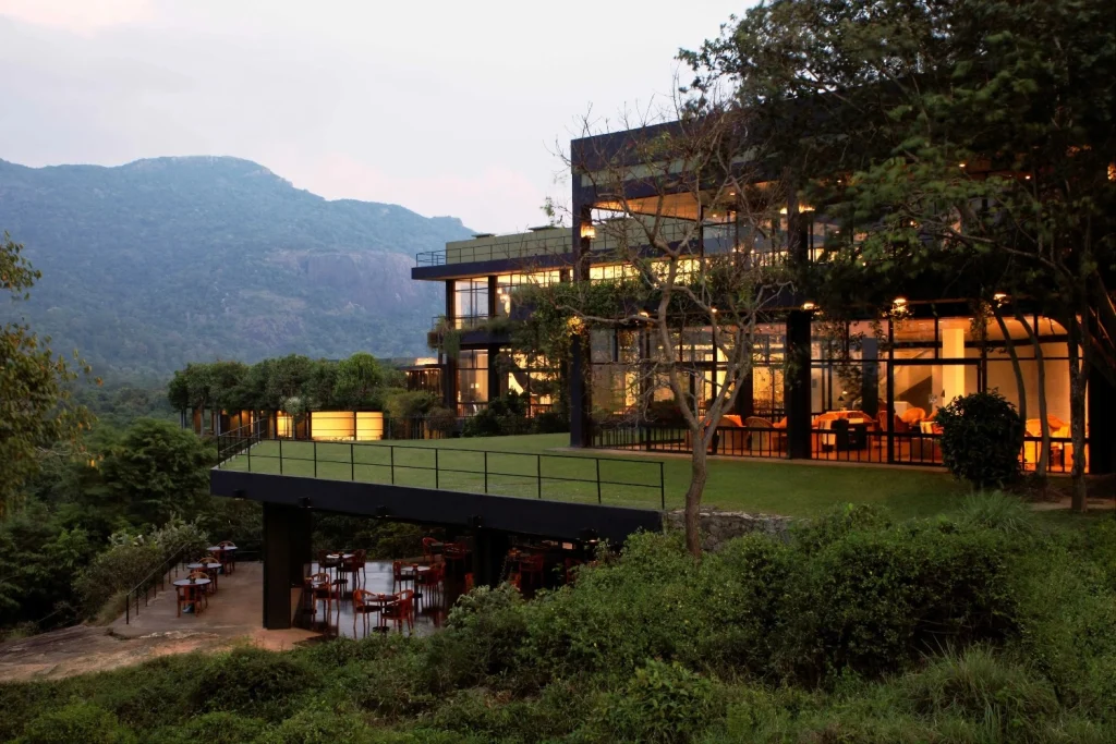 Perched into the cliffs near Dambulla, this hotel blurs the line between built form and jungle