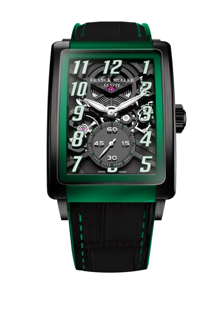 With a seven-day power reserve, the entirely skeletonised construction of the watch allows for uninterrupted adoration of the internal mechanism with Arabic hour markers.