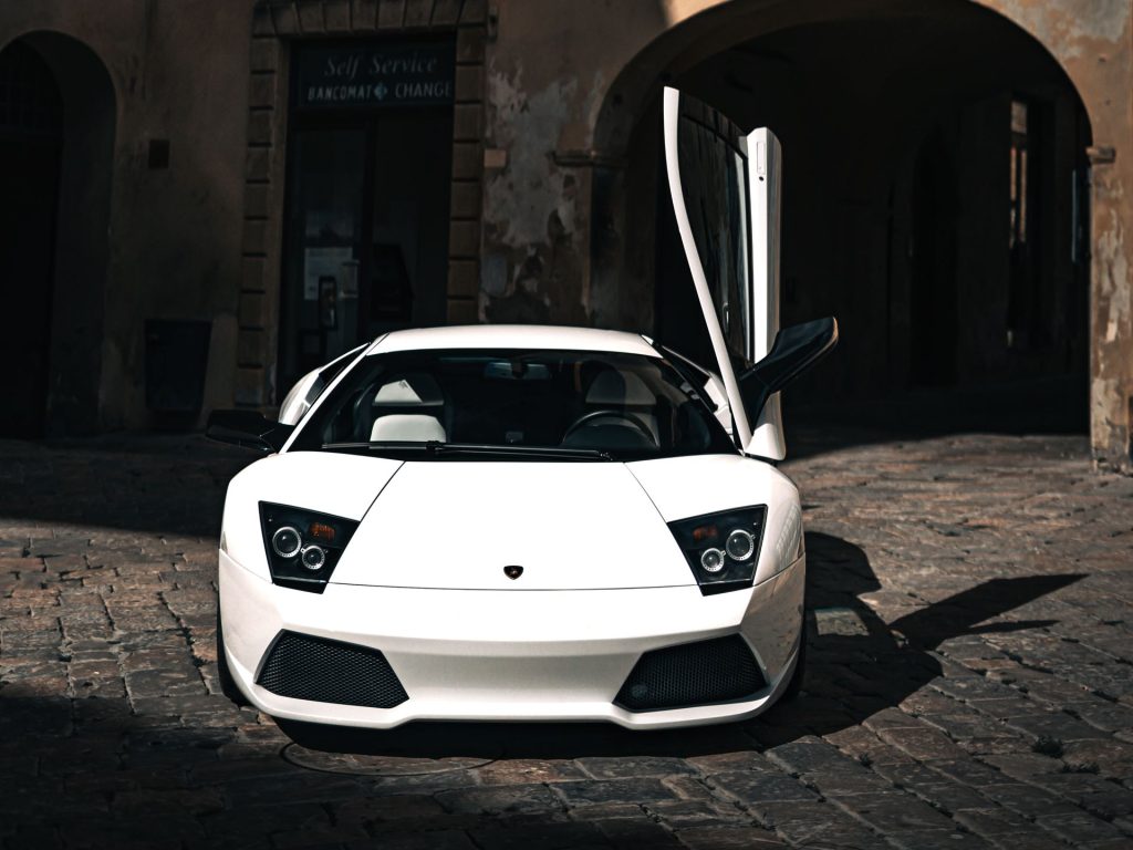 The arrival of the Lamborghini Murciélago at the Frankfurt Motor Show in September 2001
