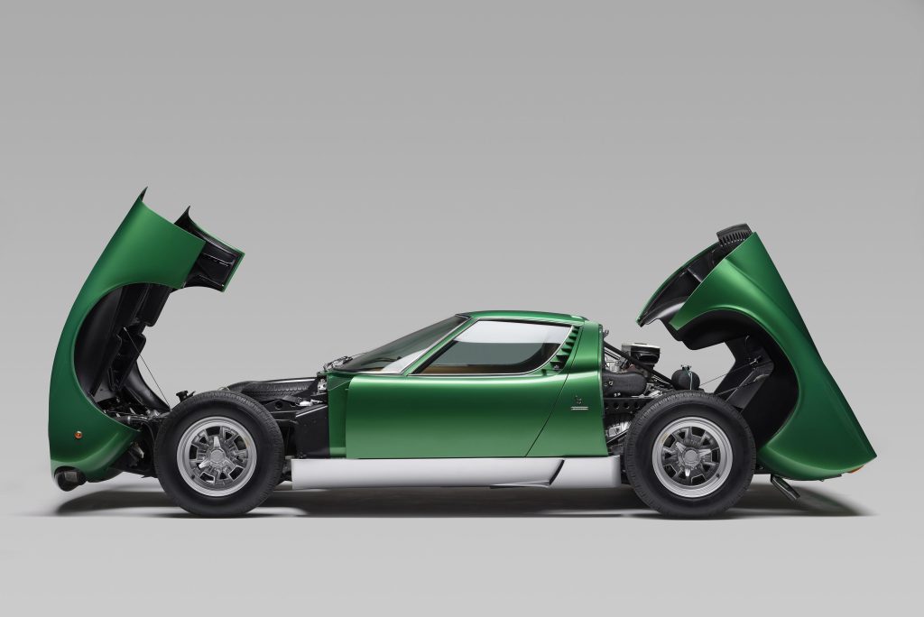 The original Lamborghini Miura P400 was powered by a 3.9 litre V12 engine producing around 350 horsepower