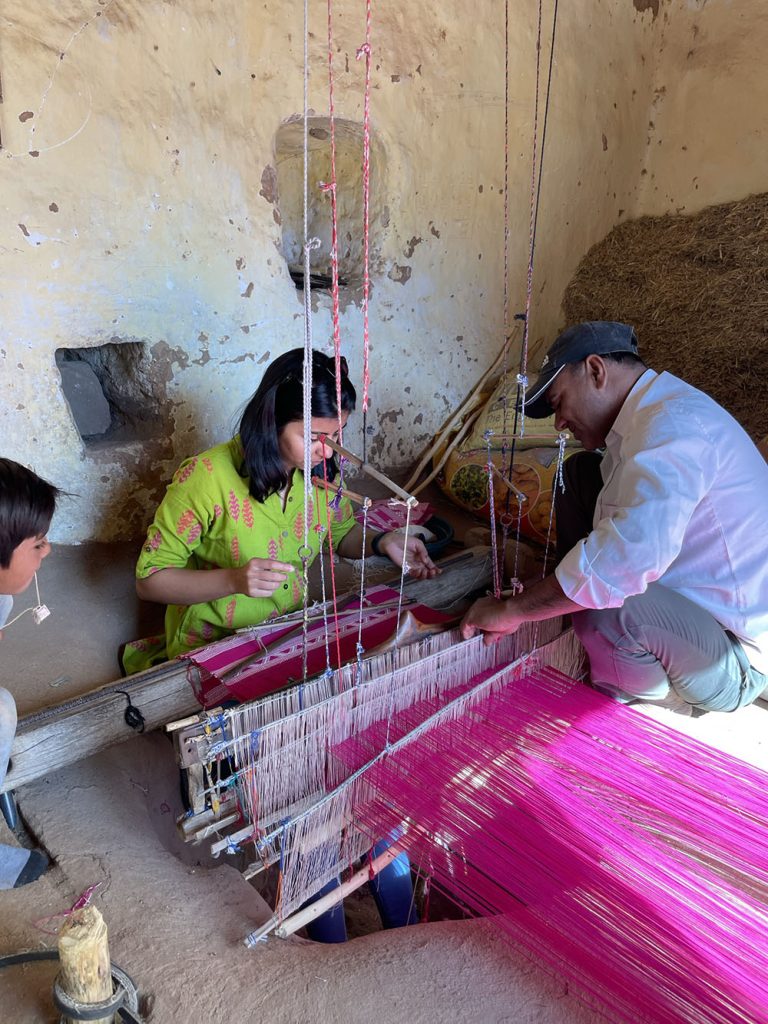 Aishwarya Lahariya learning weaving in the pit loom