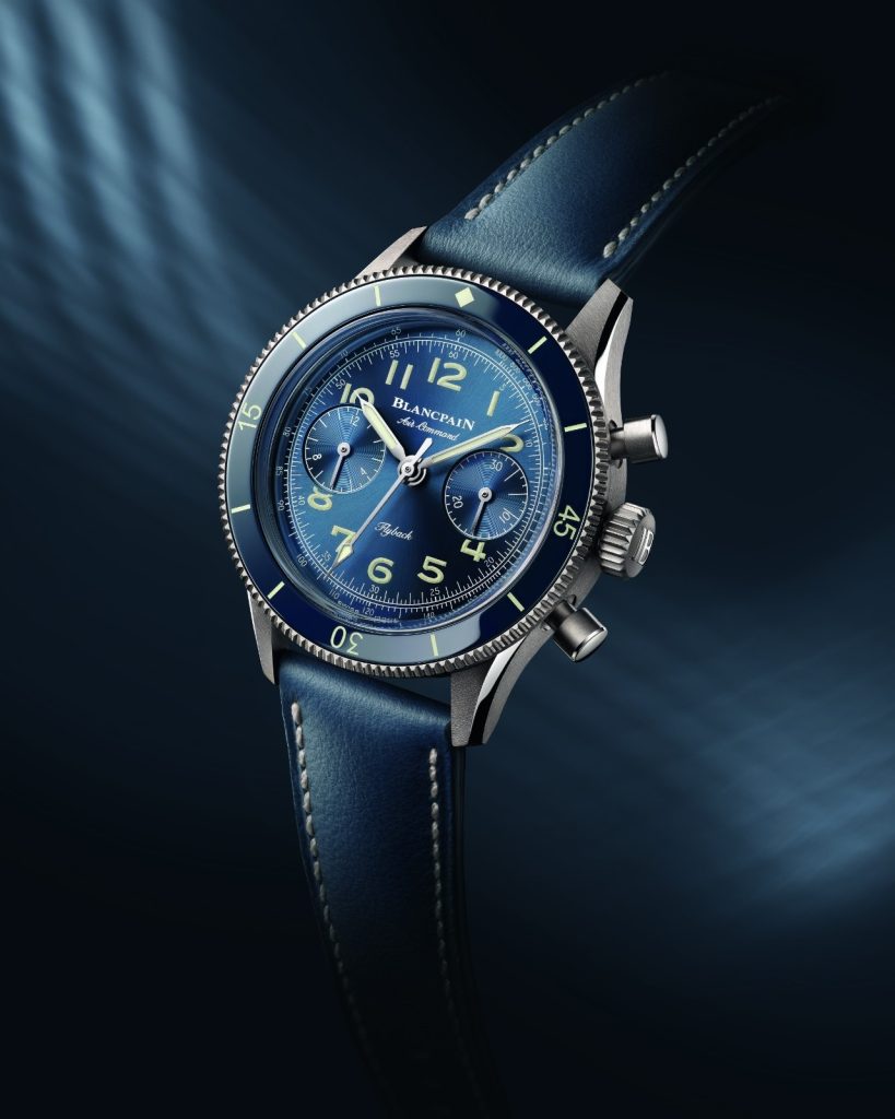 The Blancpain Air Command AC03 is housed in a compact 36.2 mm satin-brushed titanium