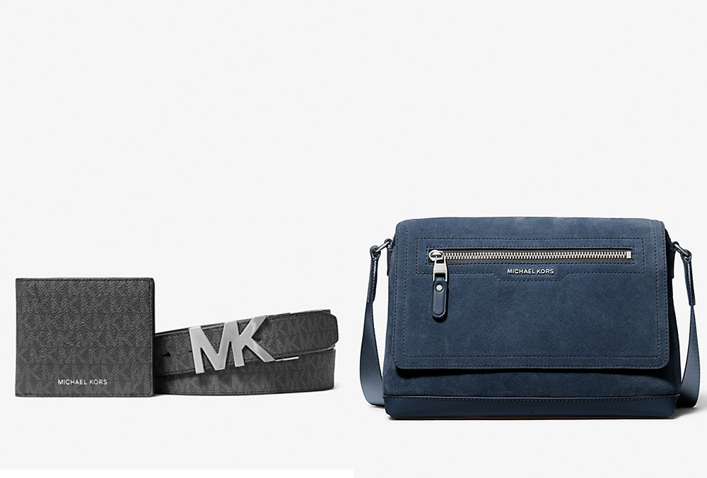 Logo Wallet and Reversible Belt Gift Set Hudson Suede Messenger Bag, creative Eid gifting for him, personalized Eid gift option for him, luxury Eid gifting for him, affordable Eid gifting for him, trendy Eid gifting for him, 