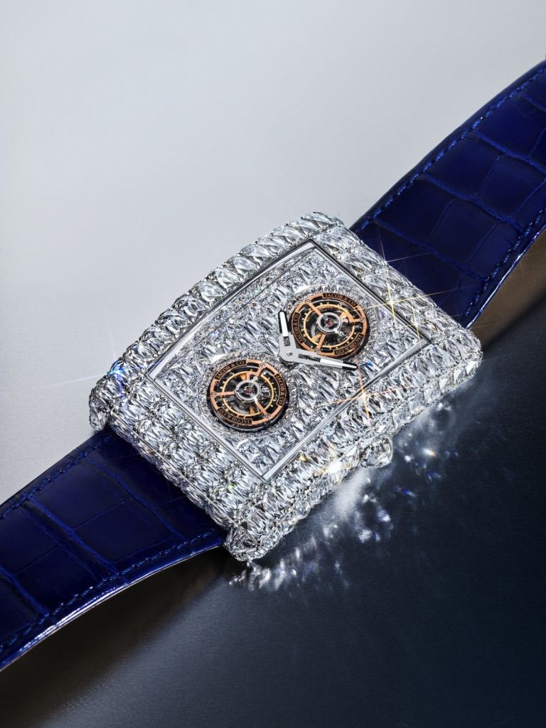 To introduce such a cut, one requires a canvas of equal ambition. The Billionaire Double Tourbillon Angel Cut