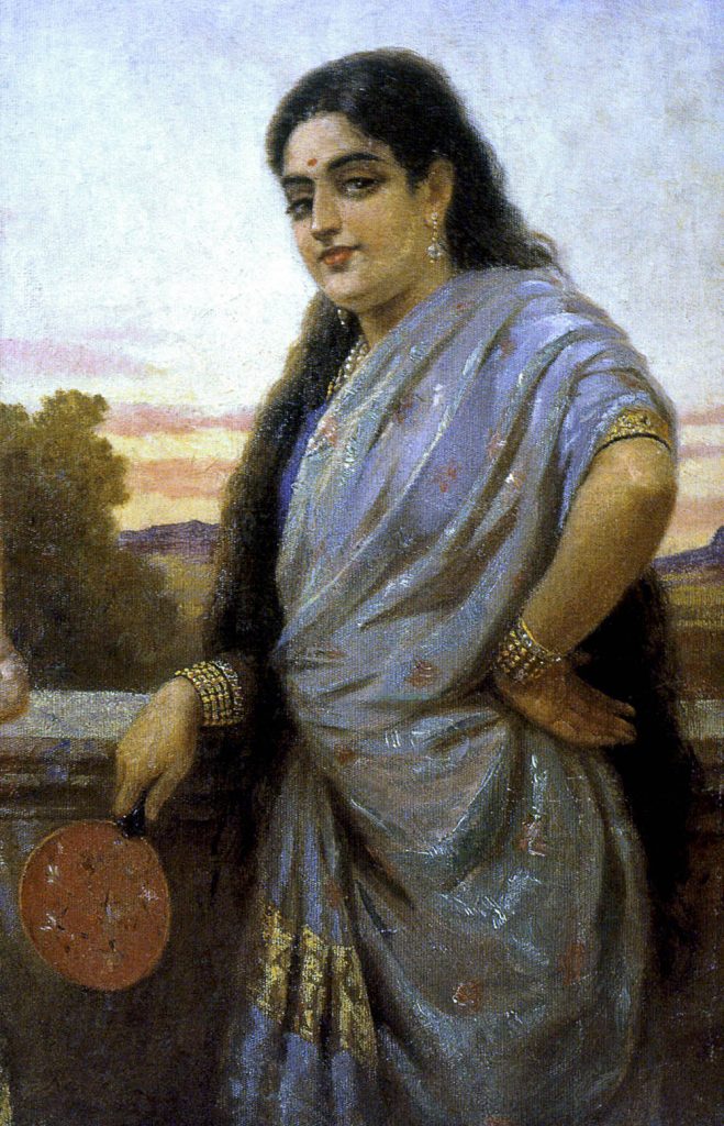 WOMAN. Oil on canvas by Raja Ravi Varma 1848-1906, Raja Ravi Varma painting sold for 167 crore,most expensive Indian painting ever sold at auction