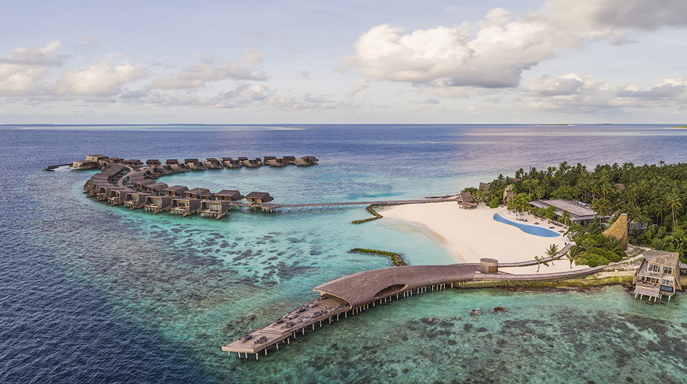 St Regis Maldives overwater villa architecture design, St Regis Maldives tropical modern architecture, St Regis Maldives lagoon inspired architecture, St Regis Maldives coral inspired design architecture,