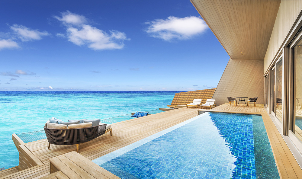 St Regis Maldives marine life inspired design, St Regis Maldives contemporary organic architecture, St Regis Maldives beachfront architectural design,