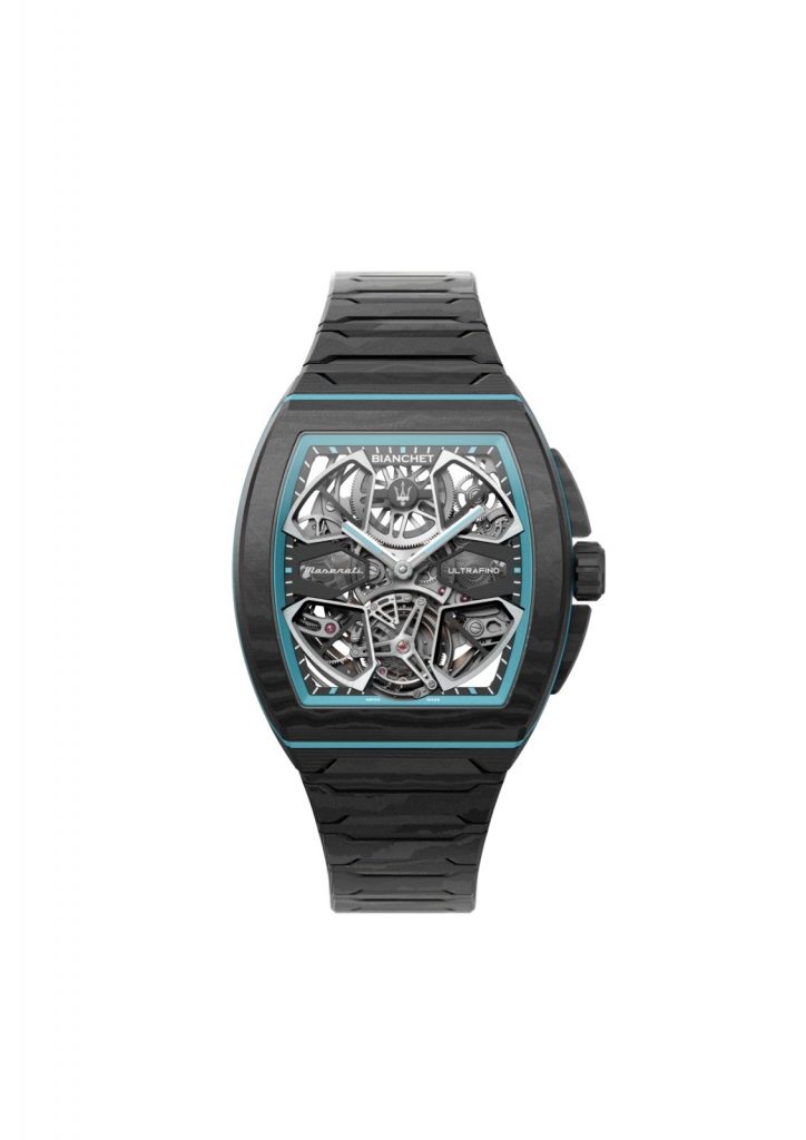 The watch draws its soul from the Maserati MCPURA, a machine unveiled at the 2025 Goodwood Festival of Speed