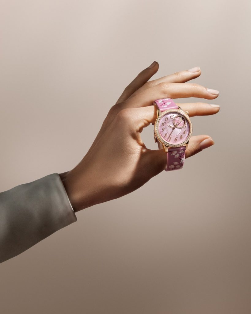 This 100 piece limited edition timpeice is housed in a 37mm 18ct pink gold case whose bezel is set with 58 diamonds