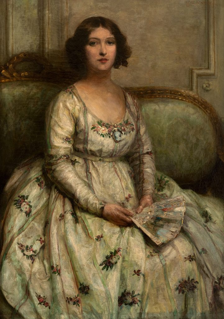 A Lady Young Woman on a Sofa With Her Fan in Her Hand by Rose Bonnor