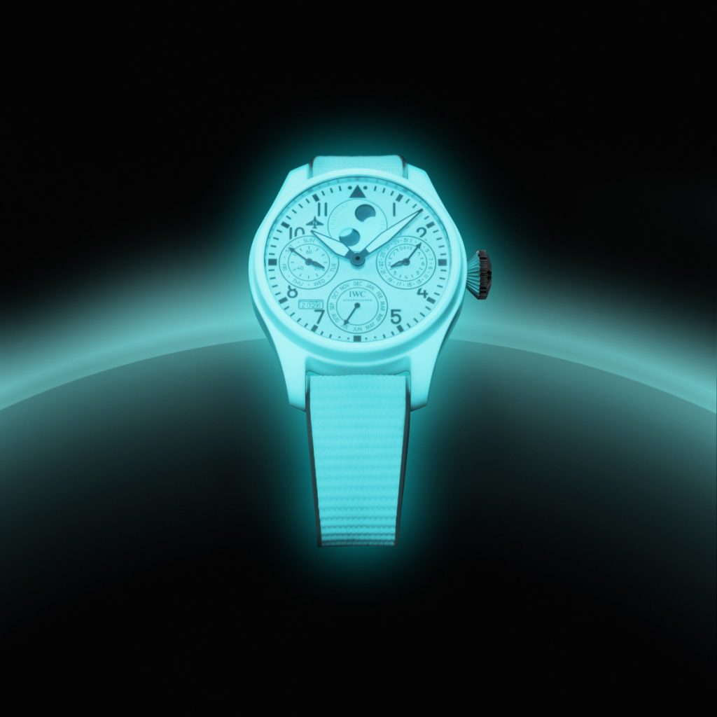 Limited to 250 pieces, the Big Pilot’s Watch Perpetual Calendar Ceralume® (Ref. IW505801)