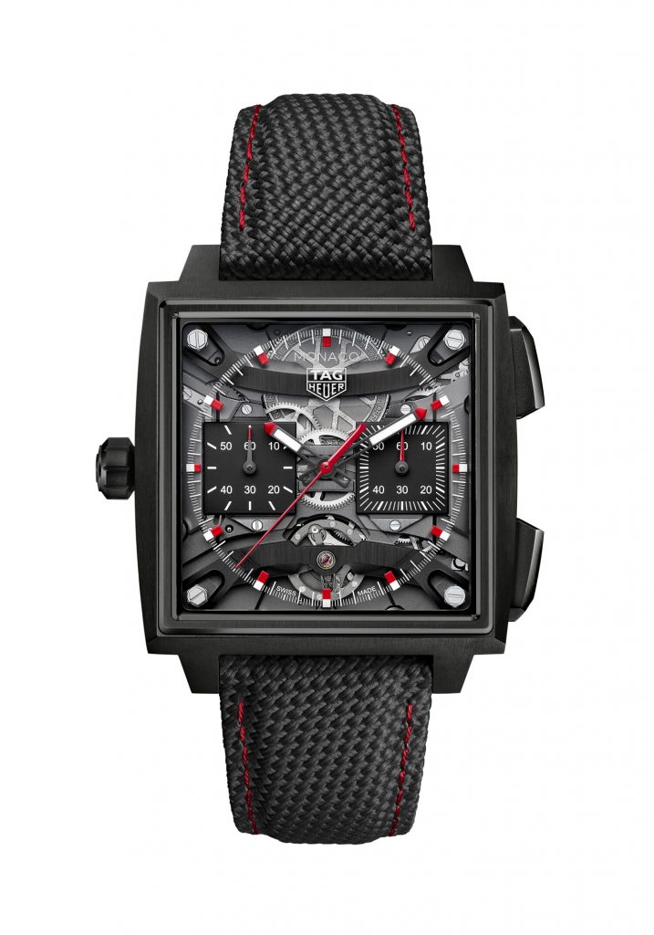 The first mode is housed in a 40mm case crafted from fine brushed and polished black DLC coated Grade 5 titanium