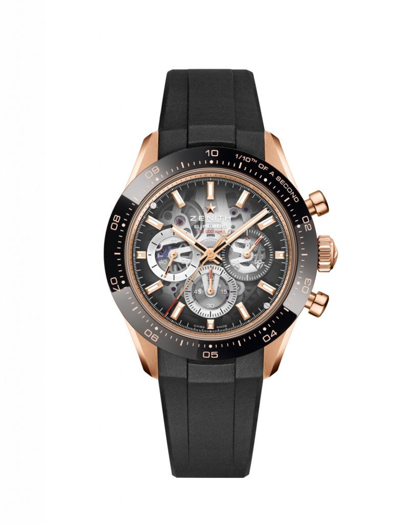 In 18 carat rose gold, the 41mm case transforms the Chronomaster Sport Skeleton into something